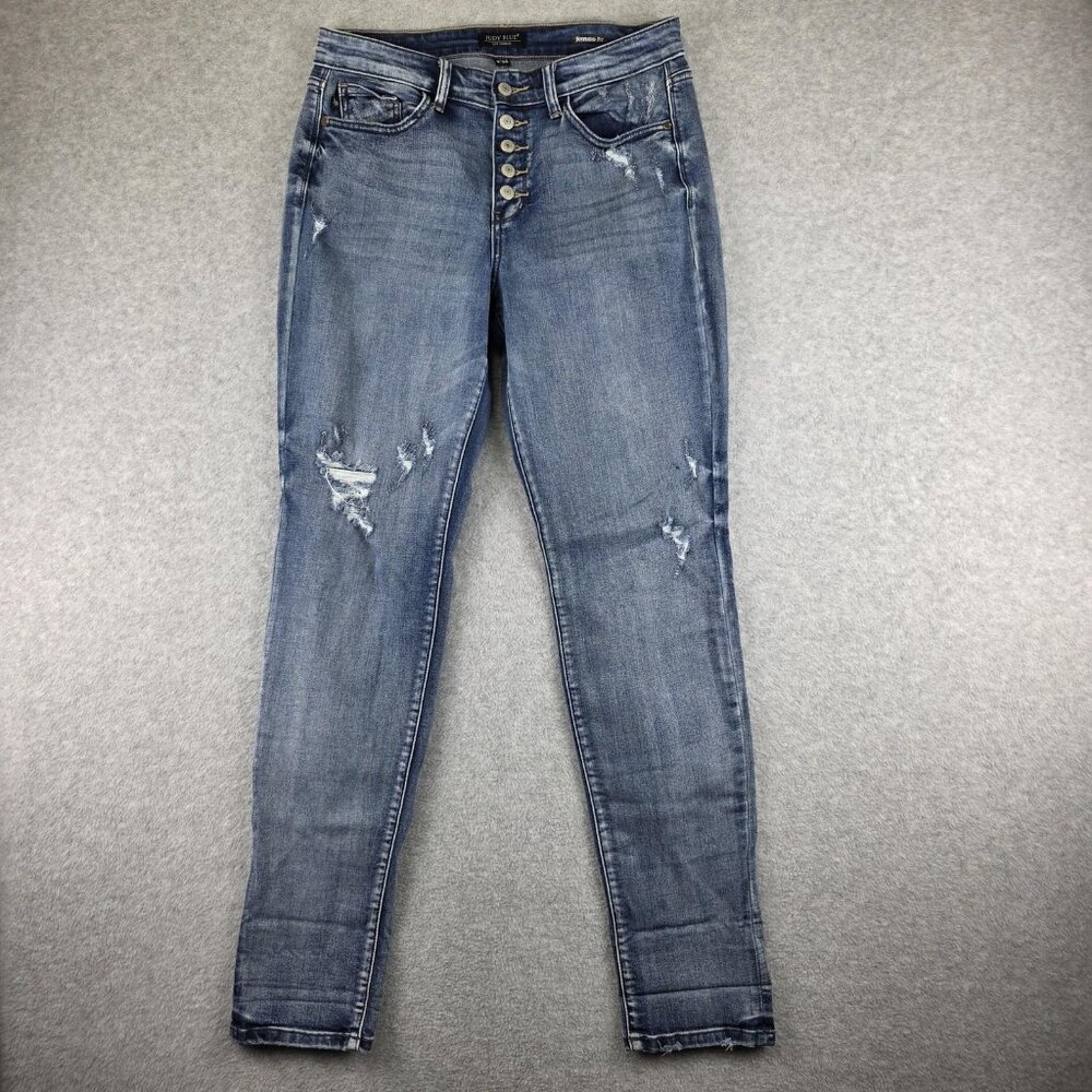 Judy Blue Boyfriend Jeans Womens 9/29 Blue Medium Wash Distressed Button Fly